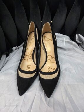 Sam Edelman Black Pointed Mesh Trim Pumps